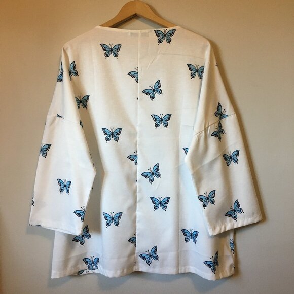 Cotton & Linen Blend Butterfly Babydoll Blouse - Picture 2 of 14